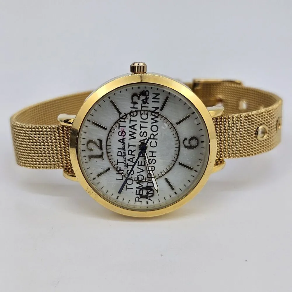 Issac Mizrahi Live Women's Watch 36MM Gray Dial Gold Case Mesh‎ Band New Battery